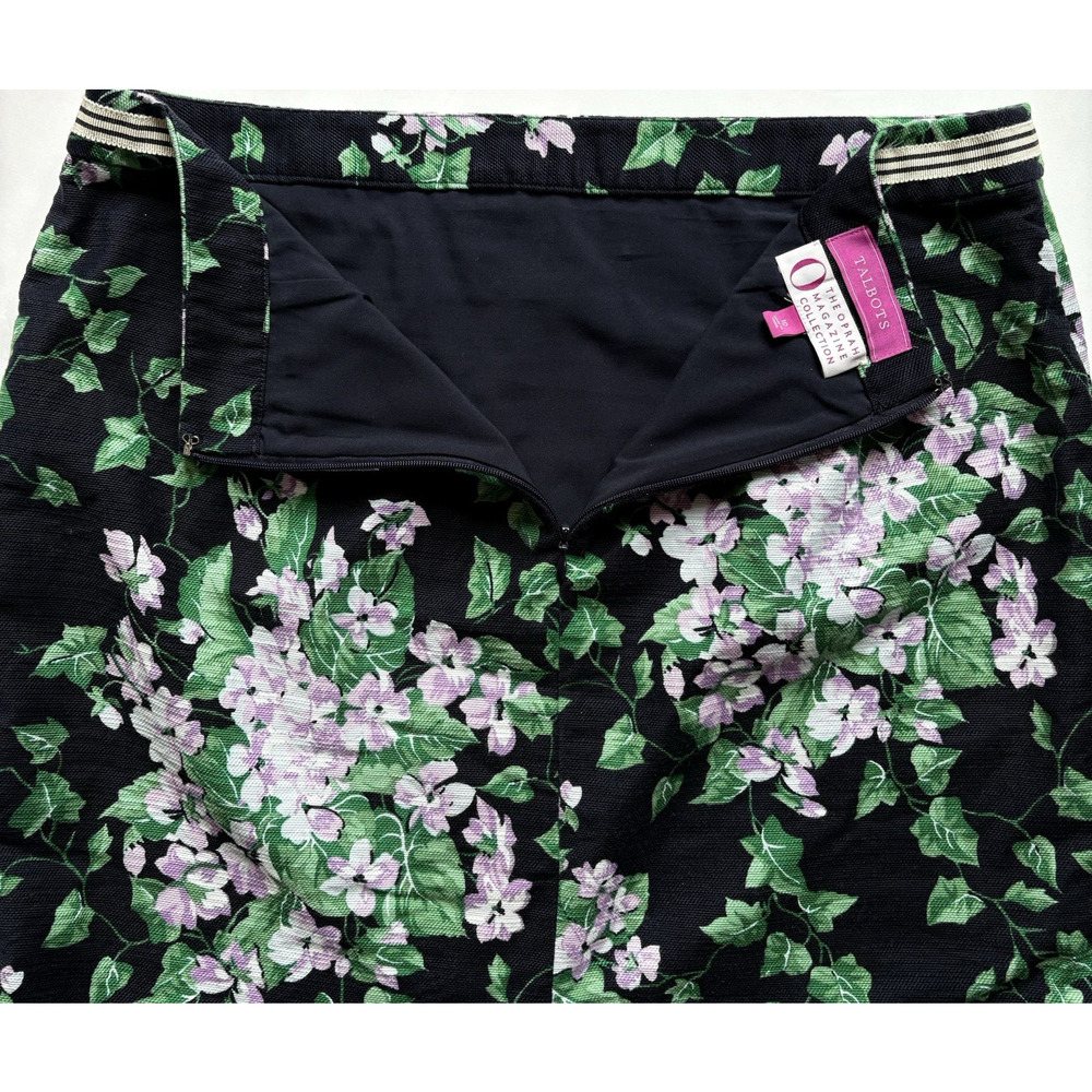 TALBOTS Floral Pencil Skirt Navy Purple Office Career Cottagecore Modest Size 10 - Picture 7 of 11